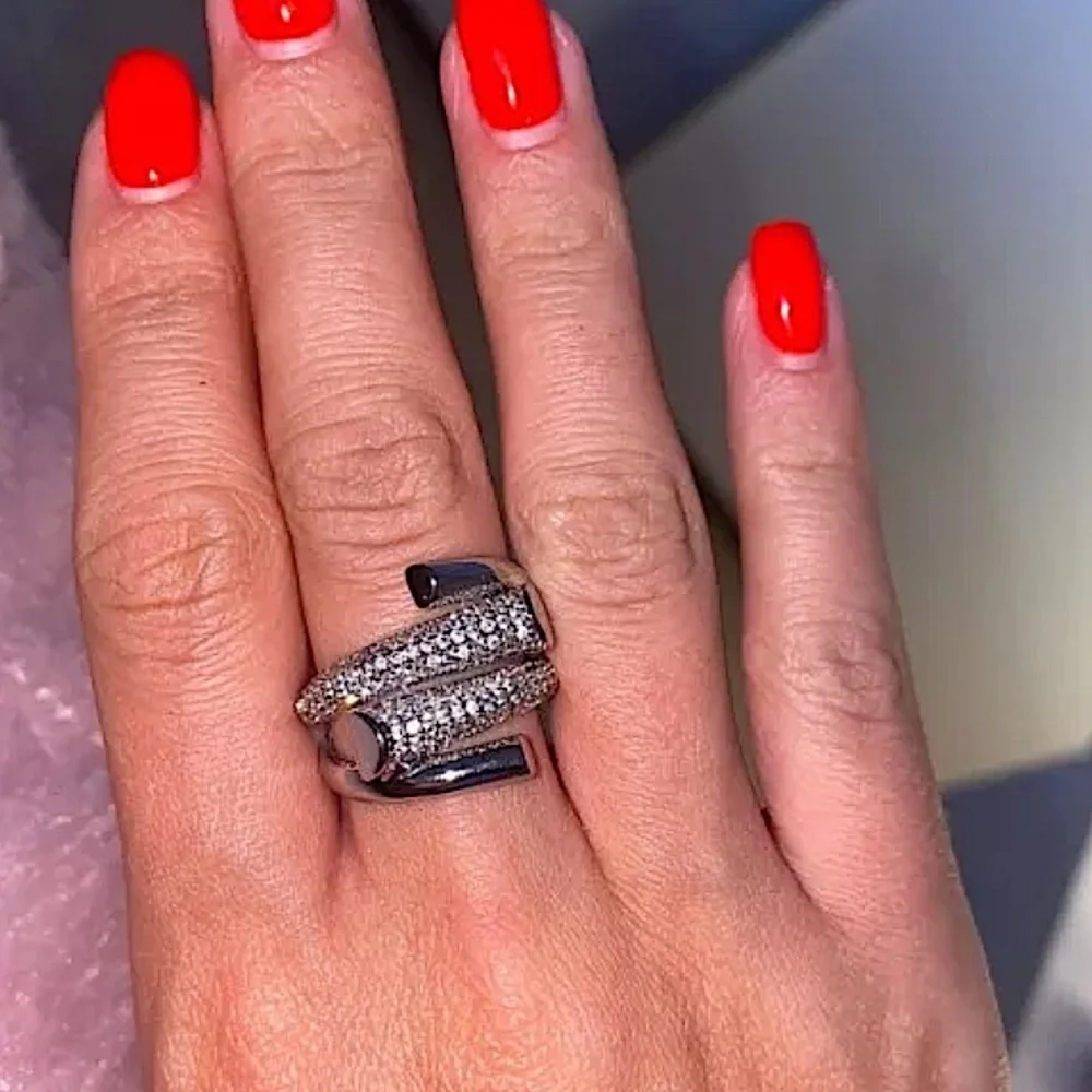 White Gold Micro Zircon Statement Ring